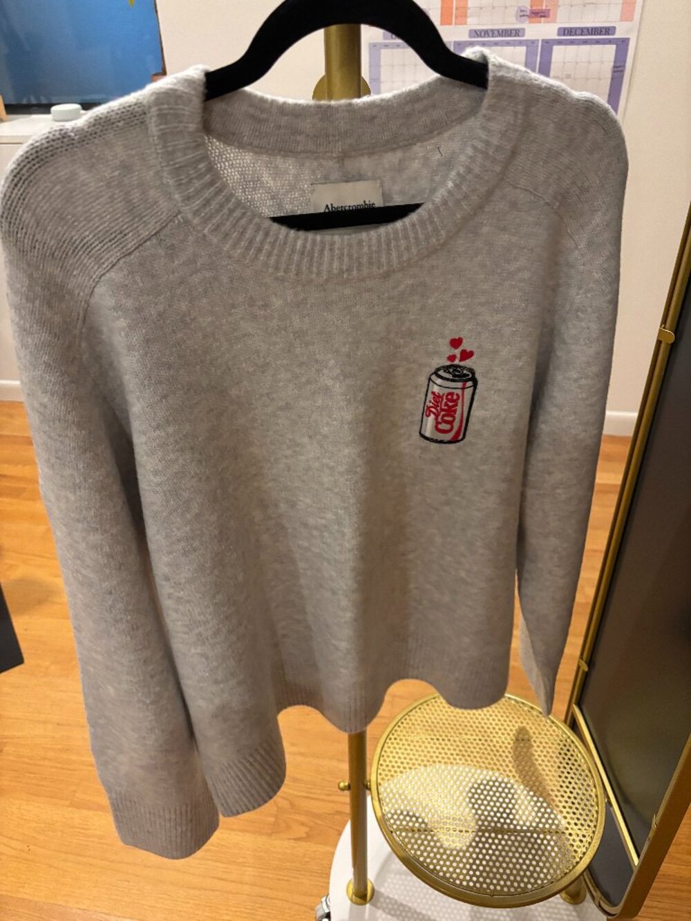 Abercrombie & Fitch Light Gray Crewneck Sweater with Soda Can Embroidery